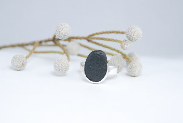 Black stone silver ring. Designer jewellery