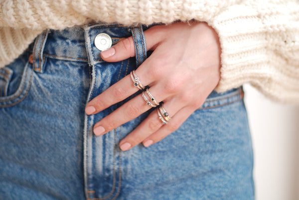 Coloured silver stacks. Handmade stackable silver rings.